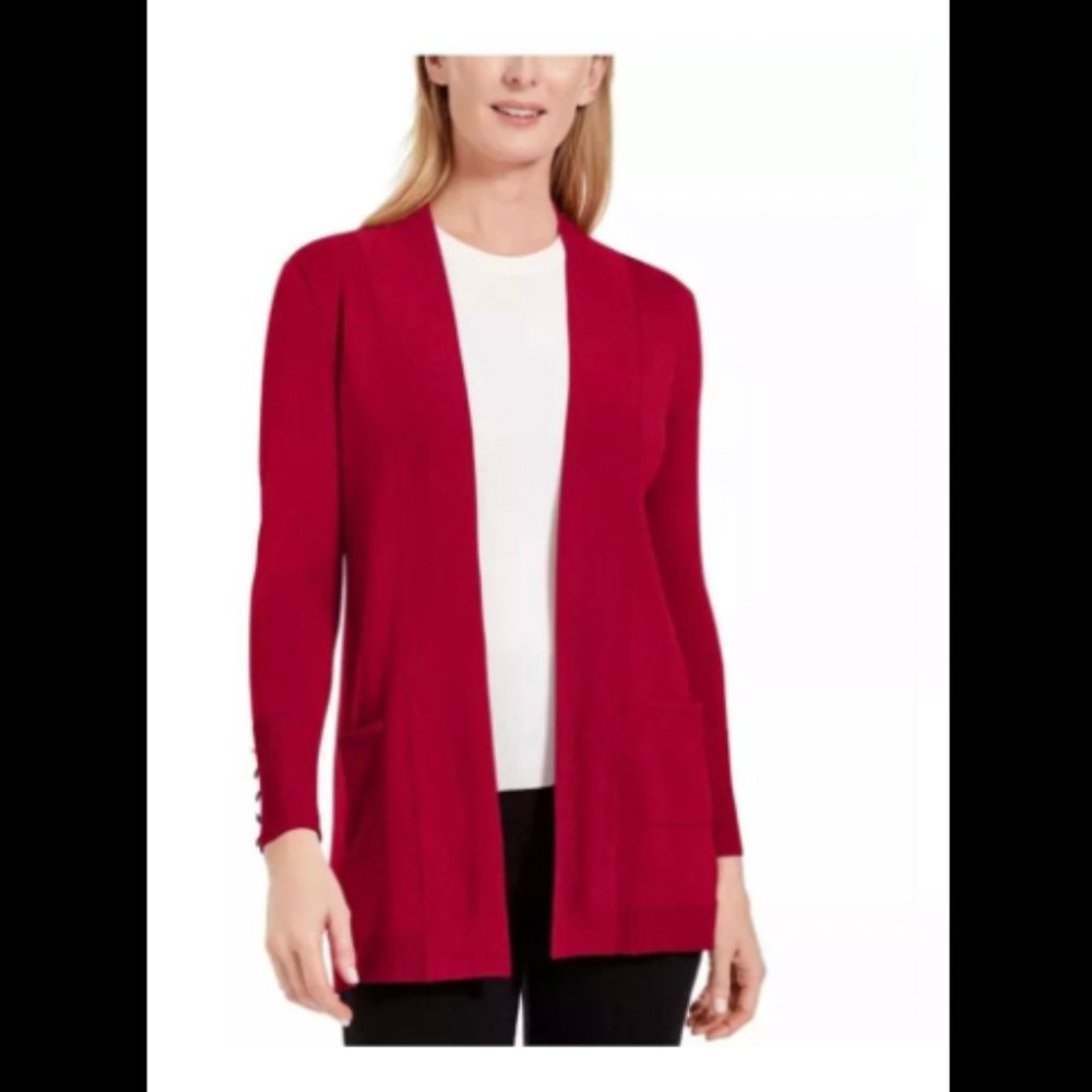 JM Collection Women's Open-Front Cardigan,Red Star Garnet Size L